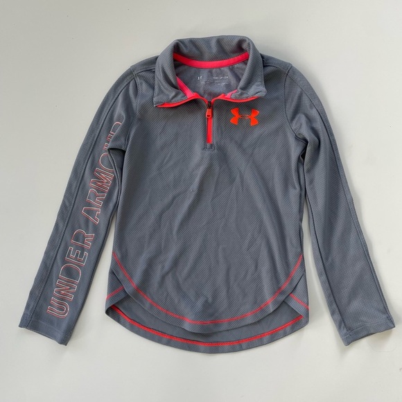 Under Armour Girls Gray Orange Half Zip Pull Over Long Sleeve Size Medium - Picture 1 of 7